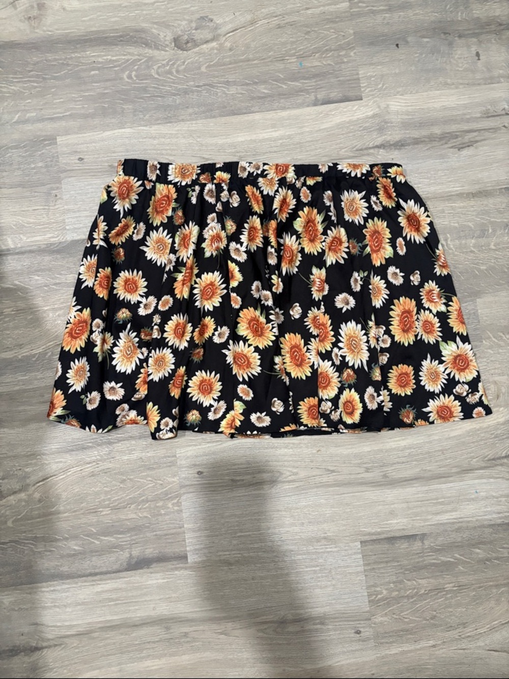Black Floral Mini Skirt with Orange Sunflower Print